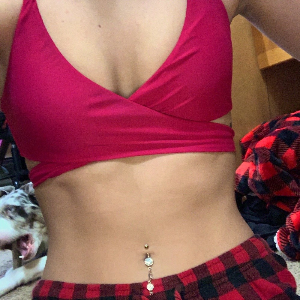 Maroon cross bikini top